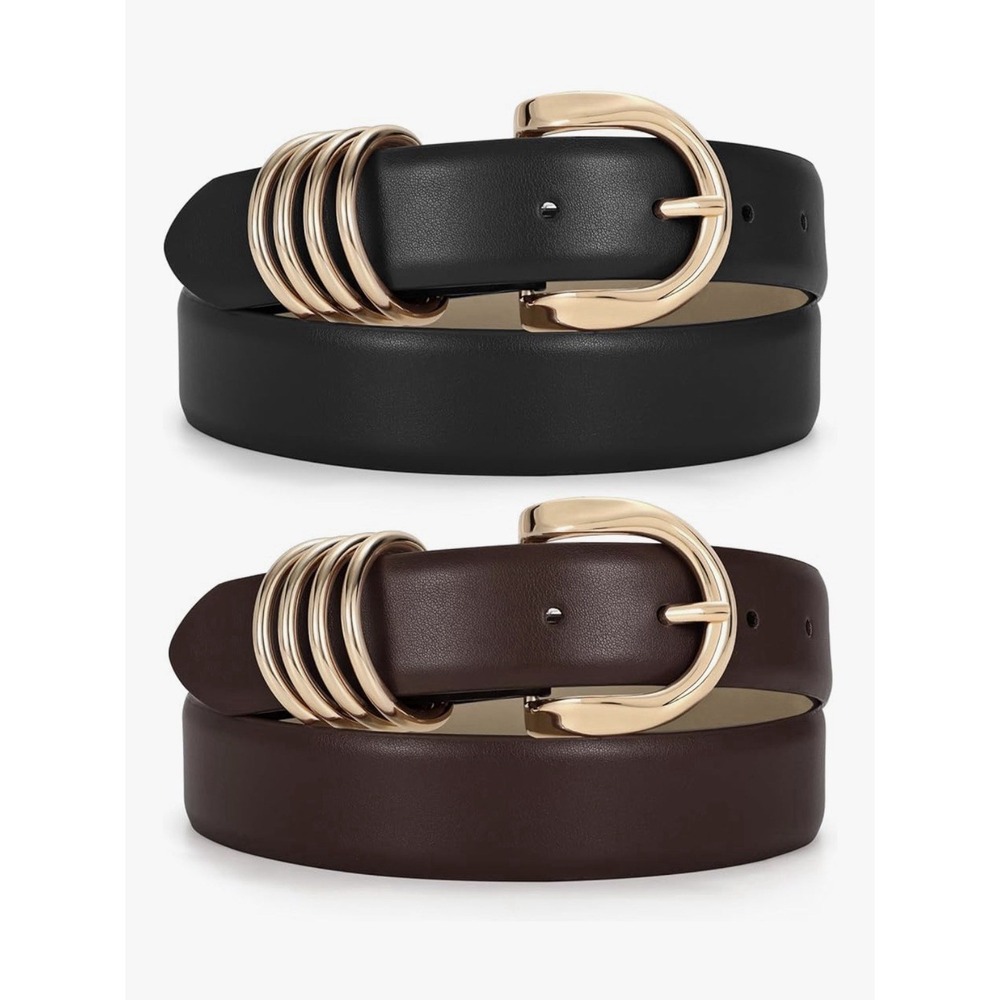 Classic Leather Belt with Gold Buckle - Black & Brown